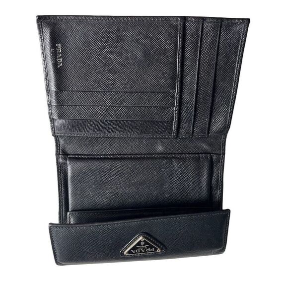 Prada Unisex Black Saffiano Leather Trifold Wallet - Picture 2 of 5